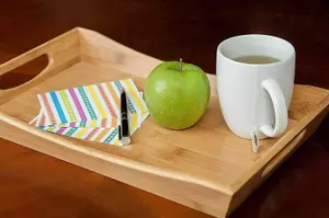 Mantraraj Bamboo Serving Tray with Handles Curve Serving Platter Wooden Breakfast Tray