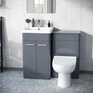 Nes Home 1000mm Steel Grey Freestanding Vanity Cabinet with WC Unit & BTW Toilet