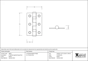 From The Anvil Pewter 3 Inch Ball Bearing Butt Hinge (Pair) ss