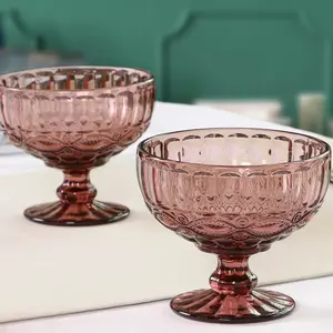 Set of 6 Vintage Pink Glass Trifle Bowl and Dessert Bowls