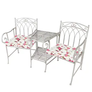 Vintage Grey Arched Outdoor Garden Furniture Companion Seat Bench with Free Set of 2 Floral Box Cushions