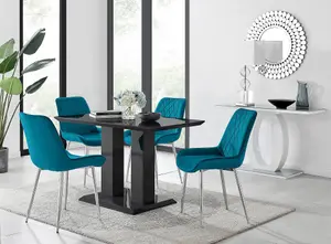 Furniturebox Imperia 4 Modern Black High Gloss Dining Table and 4 Blue Pesaro Silver Leg Chairs