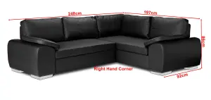 NEW CORNER SOFA BED WITH STORAGE ENZO RIGHT BLACK FAUX LEATHER