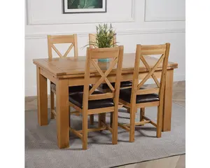 Richmond 140cm - 220cm Oak Extending Dining Table and 4 Chairs Dining Set with Berkeley Brown Leather Chairs