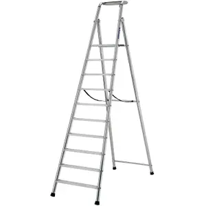 2.4m MAX STABILITY Platform Step Ladders 10 Tread Anti Slip Aluminium DIY Steps