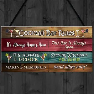 Red Ocean Cocktail Bar Rules Novelty Sign For Home Bar - Hanging Garden Cocktail Bar Accessories - Funny Cocktail Signs