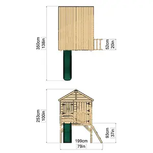 Rebo 5FT x 5FT Childrens Wooden Garden Playhouse on Deck with 6ft Slide - Falcon Green