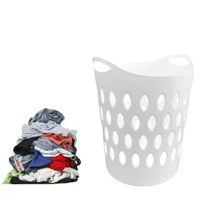 1x Tall White Flexi Lightweight Plastic Laundry Baskets For Home Laundry Clothes Storage Baskets