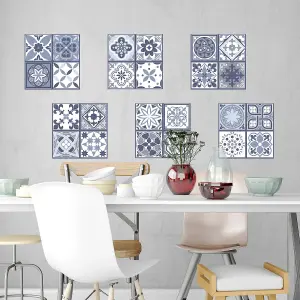 Walplus Lisbon Blue Tile Stickers Tiles Backsplash for Kitchen,Room PVC