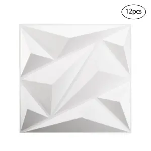 12 Pack White Square 3D Diamond Design PVC Wall Panels Home Wall Decorative Tiles 50cm x 50cm, 3m² Pack