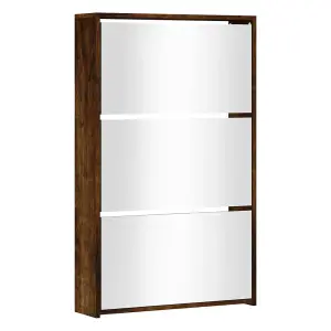 Berkfield Shoe Cabinet with Mirror 3-Layer Smoked Oak 63x17x102.5 cm