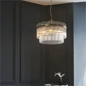 5 Light Ceiling Pendant & 2x Matching Wall Light - Clear Glass rods Antique Brass Ring