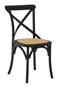 Stylish Black Oak Wood Chair With Weave Seat, Cross-Back Design Modern Chair, Durable Comfortable Chair