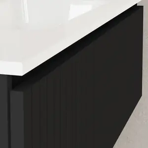 Banyetti Linea Matt Black Ribbed Wall Hung Vanity Unit 1000mm x 460mm