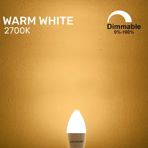 paul russells LED Candle Dimmable Bulb Bayonet Cap BC B22, 5.5W 470Lumens C37, 40w Equivalent, 2700K Warm White Light, Pack of 6