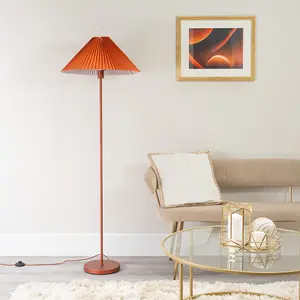 ValueLights Akira Burnt Orange Metal Floor Lamp with Pleated Lampshade