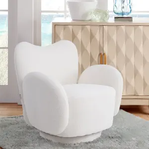 360-degree Upholstered Teddy Fleece Swivel Chair for Living Room,Bedroom,Off-white