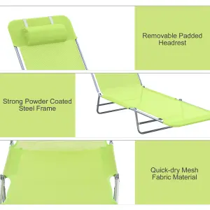 Outsunny Adjustable Sun Bed Garden Lounger Recliner Relaxing Camping Light Green