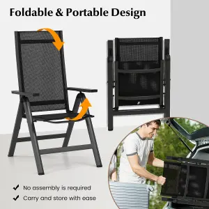 Costway Set of 2 Patio Folding Chairs Outdoor Dining Chairs w/ 7-Position Adjustable Backrest