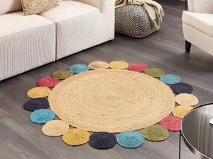 Round Jute Area Rug 140 cm Multicolour VOSTAN