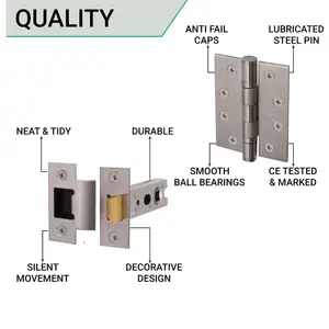 AFIT Satin Aluminium Return To Door Lever on Rose Handle Latch Kit - 102mm Hinges 76mm Latch