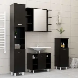 Berkfield 4 Piece Bathroom Furniture Set Black Engineered Wood