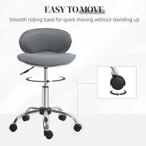 HOMCOM Office Chair Beauty Salon Rolling Technician Stool Chair Grey