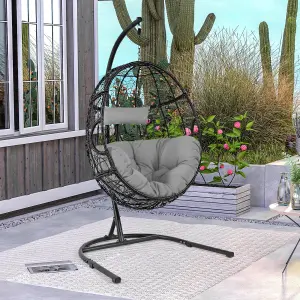 Costway Rattan Egg Swing Chair w/ Stand Indoor Outdoor Hanging Basket Chair