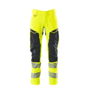 Mascot Accelerate Safe Trousers with Kneepad Pockets - Hi-Vis Yellow/Dark Navy   (30.5) (Leg Length - Long)