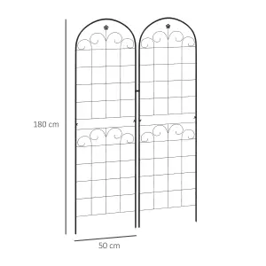 Outsunny Set of 2 Metal Trellis for Climbing Plants, Floral Design, 50 x 180cm