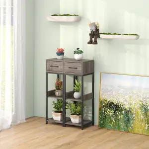 Costway 3 Tier Indoor Plant Stand Metal Plant Table w/ Drawer Vertical Corner Display Shelf