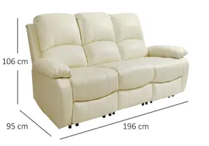 Comfy Living Reclining Faux Leather Sofa In Ivory 3 Seater Sofa