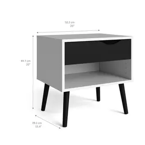 Dowler 1 Drawer Bedside Table White/Black Matte