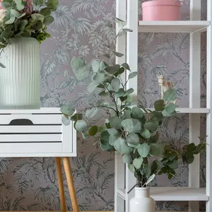 Paste the Wall Soft Pink and Silver Botanical Wallpaper