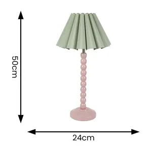 ValueLights Bobbins Painted Rose Table Lamp with Sage Green Scallop Tapered Lamp Shade and LED Bulb