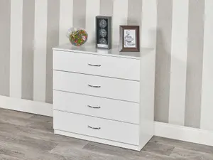 URBNLIVING Height 73cm 4 Drawer Wooden Bedroom Chest Cabinet White Carcass and White Drawers Modern Wide Storage Cupboard Closet