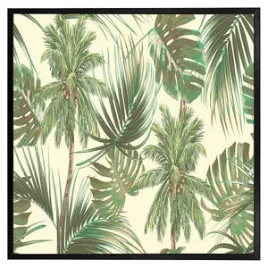 Tropical leaves on yellow (Picutre Frame) / 24x24" / Black