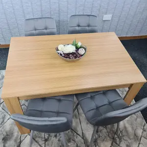 Dining Table and 4 Chairs Oak Effect Wood 4 Grey Velvet Chairs Dining Room