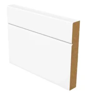 PACK OF 10 (Total 10 Units)  - V-Groove White MDF Skirting - 18mm x 144mm - 4200mm Length