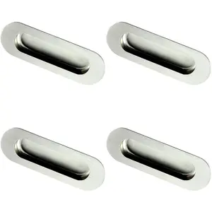 4 PACK - Recessed Sliding Door Flush Pull 102mm x 51mm 12mm Depth Satin Steel Radius