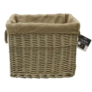 JVL Antiques Wash Canvas Lined Rectangle Log Basket with Rope Handles