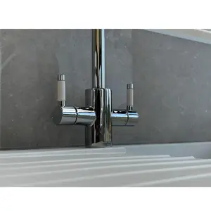 Reginox Genesis Chrome 360 Degree Dual Lever Kitchen Tap With White Handles