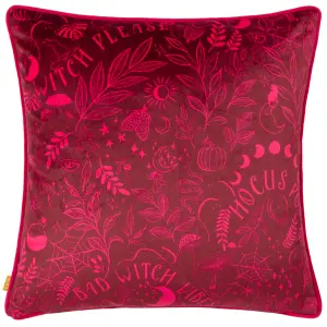 furn. Bad Witch Vibes Velvet Piped Feather Rich Cushion