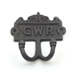 Oakcrafts - Antique Cast Iron Vintage Style GWR Twin Coat Hook - 110mm x 120mm