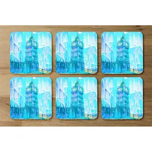 Square 6 Piece Coaster Set (Set of 6) Blue