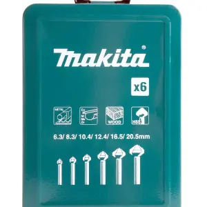 Makita D-42204 Countersink 6 Piece Drill Bit Set Metal Case 6.3 - 20.5mm M3 M10