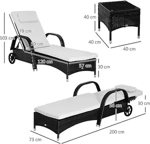 Black Rattan Sun Lounger Set with Wheeling Recliners