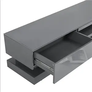 Step TV Stand With Storage for Living Room and Bedroom, 1800 Wide, LED Lighting, Media Storage, Grey High Gloss Finish