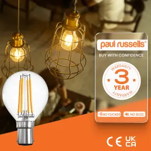 paul russells LED Filament Dimmable Golf Bulb, SBC B15, 4.5W 470 Lumens, 40w Equivalent, 2700K Warm White, Pack of 6