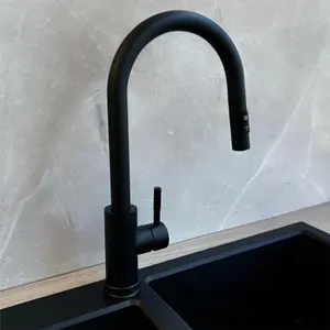 Liquida CT453MB Single Lever Pull Out Mono Mixer Black Kitchen Mixer Tap